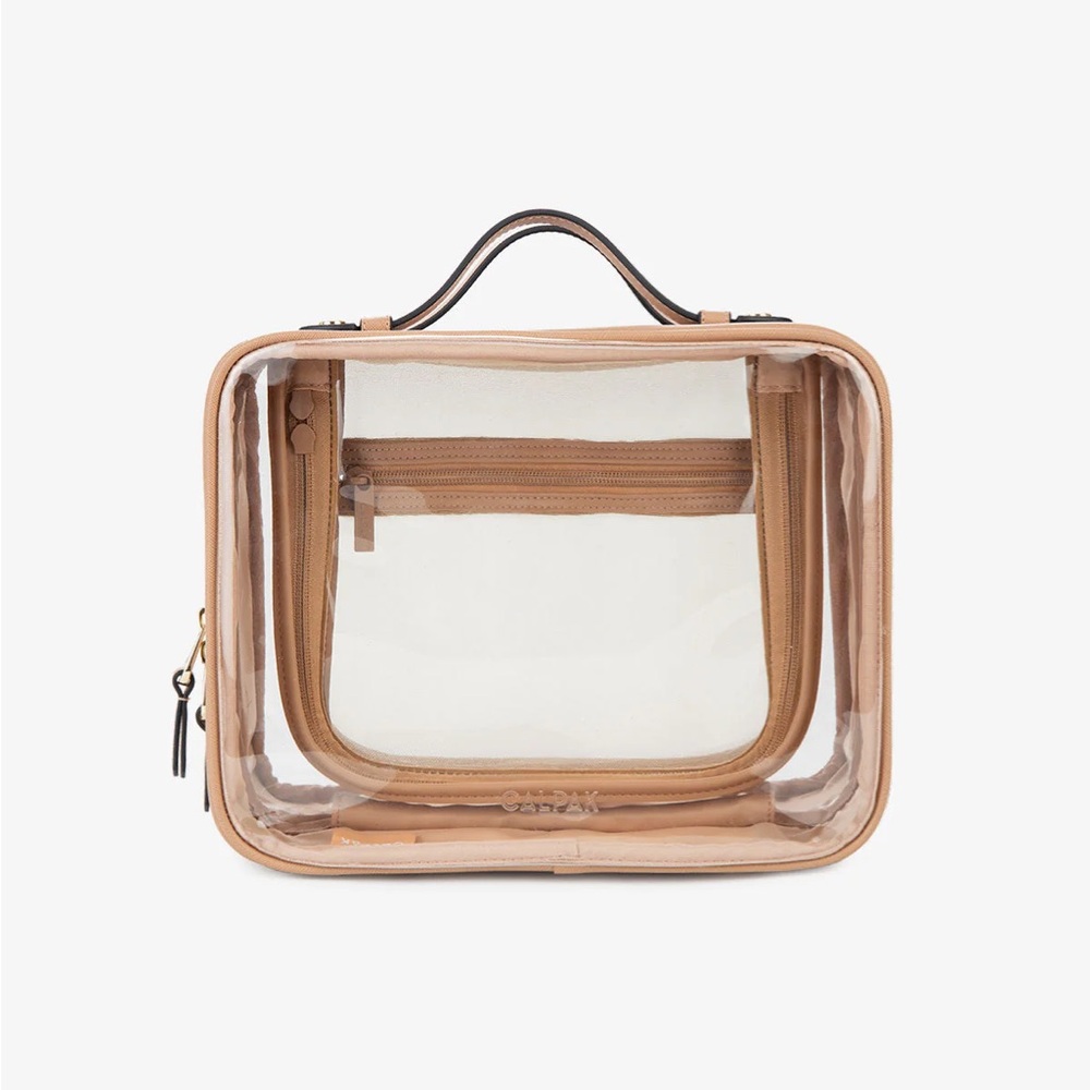Calpak Large Clear Cosmetics Case in Caramel